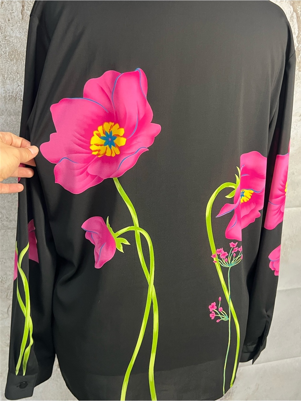 Sag Harbor Black Floral Button Front Blouse Pink Poppy Print Long Sleeve Size 16 - Picture 4 of 6